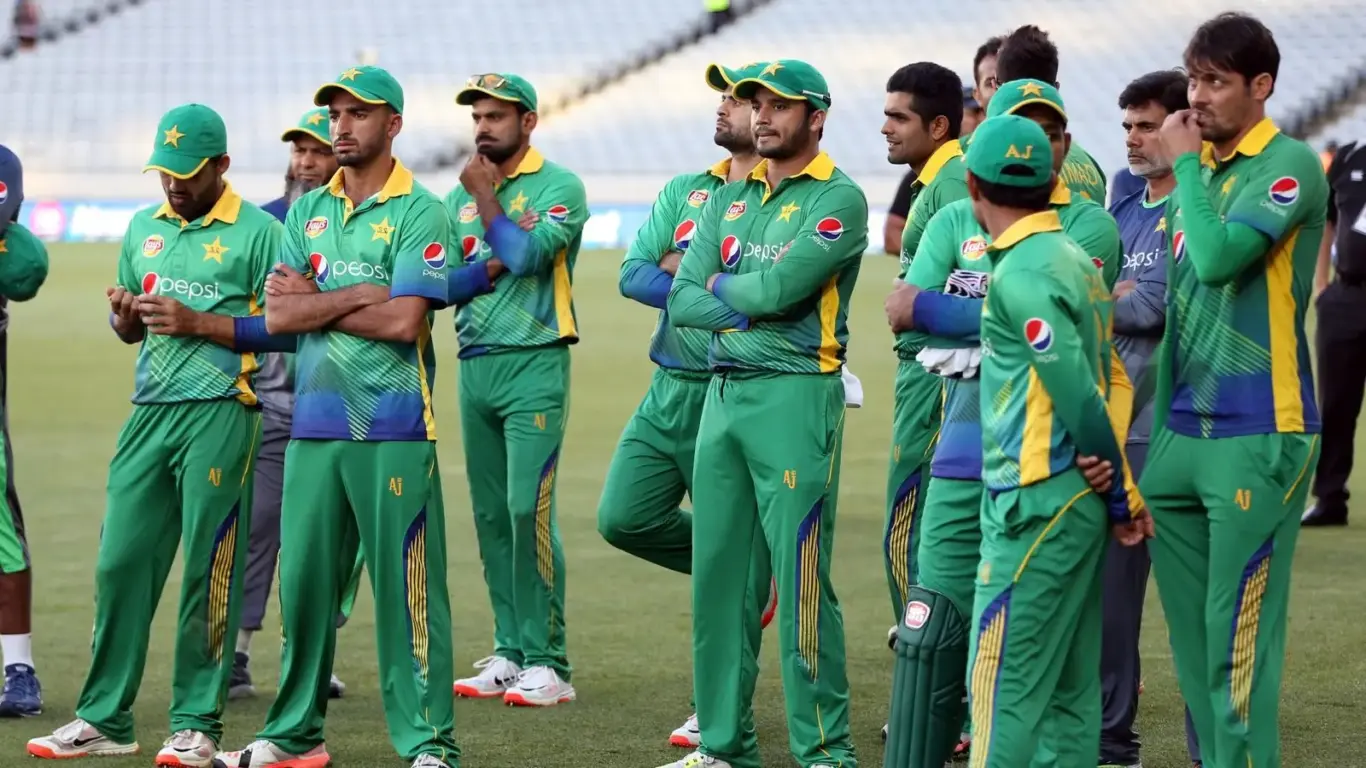 Pakistan cricket team huddle on the field representing national support and seamless mobile access to the 1xBet APP
